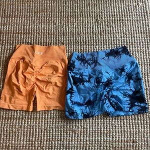 Vibrant Orange and Patterned Blue gym Shorts